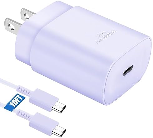 10 Ft USB C Charging Cable with 25 W Fast Charge Block – Optimal Compatibility for Samsung Galaxy S25/S24/S23 Series and Note 20/10 – Durable, Long-Lasting Performance for Home, Office, or Travel Use – Effortless Power for Your Android Devices