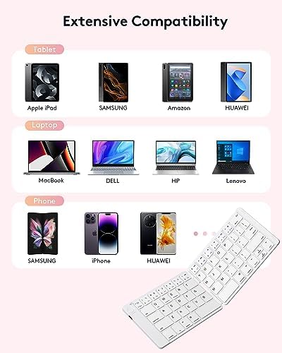 Samsers Portable Foldable Bluetooth Keyboard – Ultra Slim Wireless Keyboard with Stand for i OS, Android & Windows Devices – Rechargeable Multi-Device Travel Keyboard for Effortless Typing on the Go – Sleek Black Design