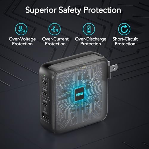100 W Ultra-Fast 4-in-1 USB-C Multi-Port Charger Hub – Smart Power Solution for Mac Book Pro/Air, i Phone 16/15, Galaxy S24/S23 – Foldable Design with Advanced Safety Features for Optimal Device Performance and Longevity