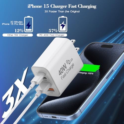 40 W Multi-Port USB-C Power Adapter for i Phone 16/15/14/13/12/11 & i Pad 12.9 – Advanced Fast Charging Solution with PD & QC Technology – Compact 4-Port Wall Charger for Home, Office, and Travel – Ultimate On-the-Go Power Block for Rapid Device Management