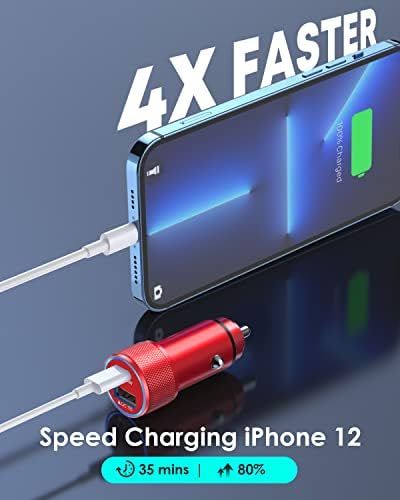 i Phone 14 Dual Port Fast USB C Car Charger | Apple MFi Certified 38 W Quick Charge Adapter with 2 Lightning Cables | Sleek Metal Design for Optimal Durability and Compatibility with i Phone 14, 13 Pro Max, Mini, 12, 11 & Air Pods | Reliable On-the-Go Power Solution for Busy Lifestyles