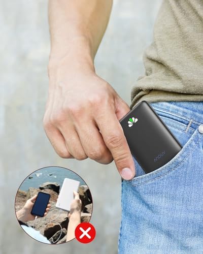 Ultra Slim ANOUV 10,000 m Ah Portable Charger – Fast Charging Power Bank with PD 22.5 W & QC 3.0 for i Phone and Android Devices – Lightweight External Battery for On-the-Go Charging Needs