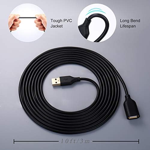 Costyle USB Extension Cable 15 ft – 2 Pack, Premium USB 2.0 A Male to A Female Extension Cord for Enhanced Device Connectivity, Ideal for Mouse, Keyboard, Camera, Printer – Sleek White Design for Modern Workspaces and Home Entertainment