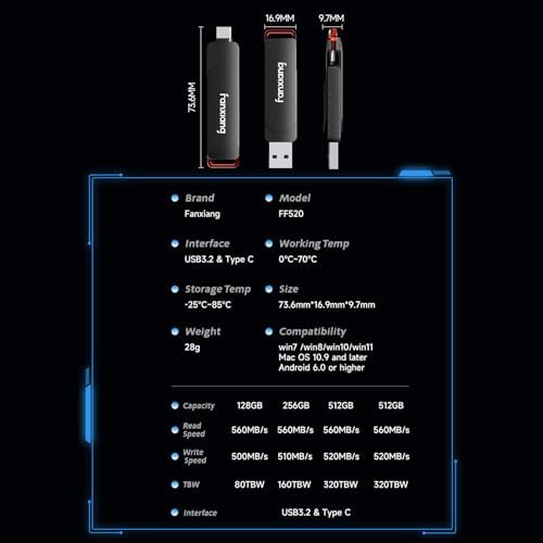 Lightning-Fast 512 GB External SSD Flash Drive – Dual USB-C & USB-A Connectivity for i Phone 15/16, Android, PS4, Windows, and Mac – High-Speed Data Transfer Up to 560 MB/s for Effortless File Management and Ultimate Portability