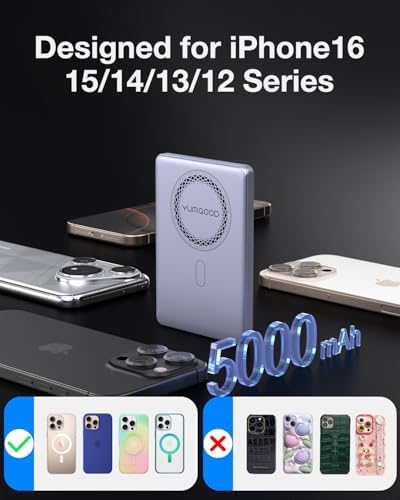 Magnetic Wireless Power Bank 5000 m Ah for i Phone 12-16 Series – Qi2 Certified 15 W Fast Charging with Ultra-Slim Design and Dual Device Capability – Perfect for Travel, Camping, and Daily Use – Includes Innovative Lanyard Data Cable and Comprehensive 12-Month Warranty