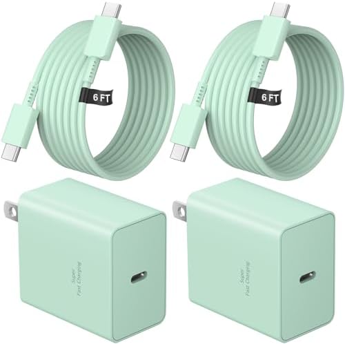 Rapid Charge 45 W USB-C Charger Duo with 6 FT Cables – Perfect for i Phone 15/16, i Pads, and Galaxy S21-S25 – Enhanced Dual Power Output and Compatibility – Stylish Green Design for Modern Tech Users – Ultimate Fast Charging Solution for Android and Apple Devices – Say Goodbye to Low Battery Worries – Ideal for Home and Travel Use