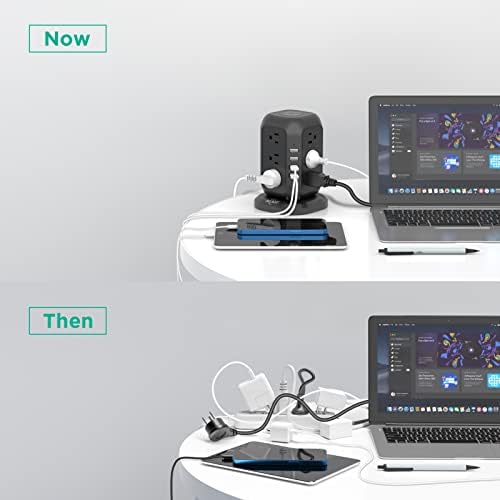 Ultimate Power Strip Tower with USB Ports – Ai Joy 12 AC Outlet Surge Protector and 4 USB Charging Station with 10 Ft Extension Cord, Overload Protection for Home, Office, and Dorm Use – Space-Saving Design for Enhanced Device Compatibility and Fast Charging