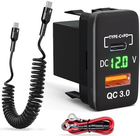 Qidoe Dual USB C Car Charger for Toyota: Fast Charging with QC3.0 & PD3.0, LED Voltmeter & Type C Cable – Perfect for FJ Cruiser, Tundra, 4 Runner & Hilux (2003-2006, 2005-2014), Elevate Your Driving Experience with Enhanced Compatibility and Speed