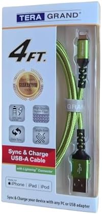 Apple C89 MFi Certified 7-Foot Lightning to USB-A Braided Charging Cable for i Phone 14/13/12/11 Pro, Max, Mini, SE, XS, XR, 8/7/6 Plus, i Pad & Air Pods – Durable, Fast Charging & Stylish Orange/White Design for Enhanced Compatibility