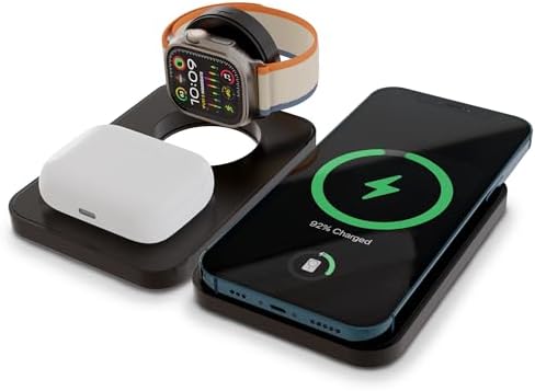 Effortless Charging: 3-in-1 Foldable Wireless Charger Station in Blush Pink – 15 W Fast Charging for i Phone, Samsung, Smartwatches & Headphones – Compact, Portable Design with Magnetic Alignment for Ultimate Convenience and Safety