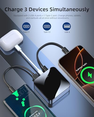 T-CORE 10,000 m Ah Mini Power Bank – Ultra-Compact Fast Charging Portable Charger with Built-in USB-C Cable for Seamless Compatibility with i Phone 15/16 and Samsung Devices – Essential Travel Companion for Camping and On-the-Go Power Solutions