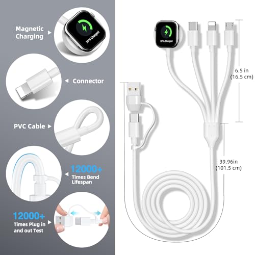 Maximize Efficiency with the Innovative 4-in-2 Multi Charger – Rapid USB C, Lightning & Micro USB Compatibility for Apple Watch Series 9/8/7/6/5/4/3/2/1 and Galaxy S24/S23/S22 – Ultimate Portable Charging Solution for Seamless Device Management on the Go