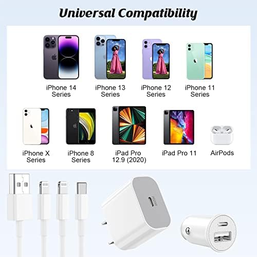 Ultra-Fast Charging Kit for i Phone – Apple MFi Certified 20 W USB-C Wall & 27 W Car Charger with Dual 3 FT Type C to Lightning Cables – Optimized Power Delivery for i Phone 14/13/12/11 Pro Max/XR/i Pad – Unmatched Efficiency and Convenience On-the-Go