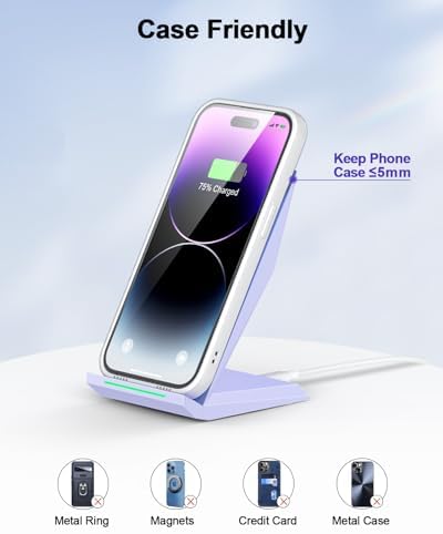 NANAMI Dual Pack Fast Wireless Charging Stands – Qi Certified for i Phone 16/15/14/13/12 Pro Max & Samsung Galaxy S24/S23/S22/S21/S20, Google Pixel Compatible – Effortless Cable-Free Power for All Devices