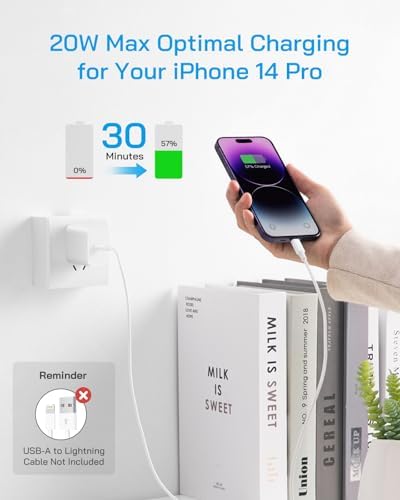 Enhanced 20 W Power Delivery Fast Charging Kit for i Phone 14/13/12 – MFi Certified 3-Pack of 6-Foot USB-C to Lightning Cables with Compact Wall Charger – Superior Compatibility for All Apple Devices – Durable and Efficient Charging Solution for Active Lifestyles