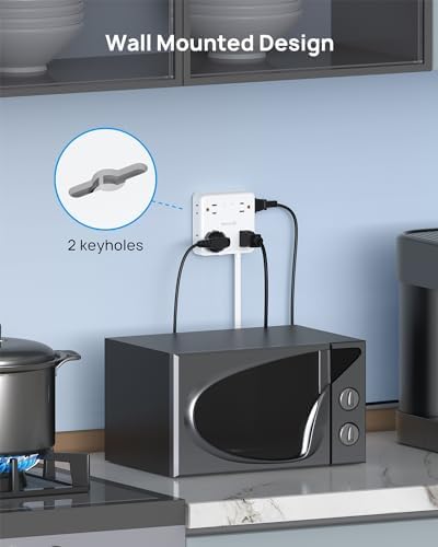 TROND 360° Rotating Plug Power Strip with 5 FT Flat Cord – 4 AC Outlets & 4 USB Ports (2 USB-C) – Wall Mount Surge Protector with 1440 Joules Safety Rating – Ultimate Travel & Home Charging Solution for Electronics and Devices