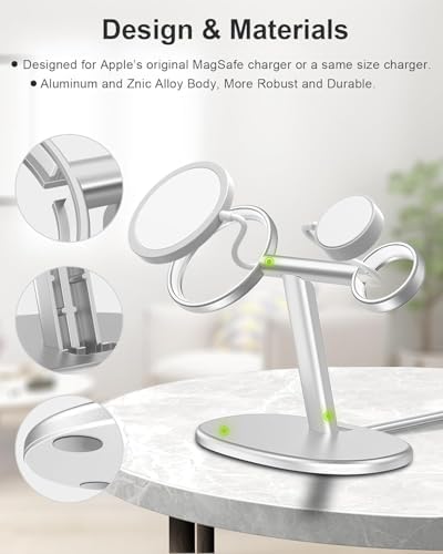 EWA 2-in-1 MagSafe Charging Stand for iPhone 16/15/14/13/12 & Apple Watch Series, SE, Ultral Ergonomic Viewing Angle, Non-Slip Base, Universal Compatibility (Chargers Not Included) – Black – Enhanced Compatibility and Speed