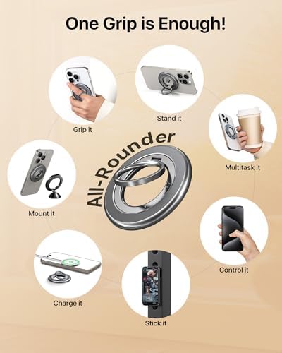 Revolutionize Your Phone Handling with the 2025 Sability Max Magnetic Grip – Unmatched Dual-Sided Magnet and Rotating Ring Design for Mag Safe i Phone 16 Pro Max, 15, 14, 13, 12 & Samsung S25 – Essential Gym Accessory in Chic Grey for Effortless One-Handed Operation and Versatile Device Compatibility