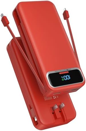 Ultimate 20,000 m Ah Portable Charger with Built-in Cables & AC Plug – Super Fast PD20 W & SCP22.5 W USB-C Power Bank for Quick Device Charging – LED Display & Universal Compatibility for i Phone, Samsung & More – Essential Travel Accessory for On-the-Go Power Solutions