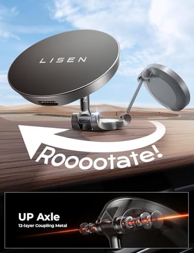 LISEN Mag Safe Car Mount Charger – Upgraded 360° Rotating Wireless Phone Holder for i Phone 16 Pro Max, 15, 14, 13, 12 & Samsung Devices with Mag Safe Cases – Fast Charging, Foldable Design for Effortless Storage and Enhanced Accessibility