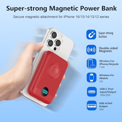 Revolutionary 4-in-1 Magnetic Power Bank – 10,800 m Ah Wireless Charger for i Phone 16/15/14/13/12 & Apple Watch – Compact & Lightweight Design with LCD Display – 25 W Ultra-Fast Charging for Up to 4 Devices – Seamless Compatibility with Mag Safe, Air Pods, and Android Devices – Enhanced Safety Features with Multi-Protection – Ideal for On-the-Go Power Management and Versatile Charging Solutions