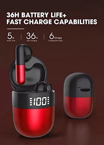 Ultra-Compact Bluetooth 5.2 Wireless Earbuds with Smart LED Charging Case – Exceptional Noise Cancellation, Ergonomic Fit, and Hands-Free Microphone for Seamless Audio Experience – Ideal for Android & i OS Users (Vibrant Red)
