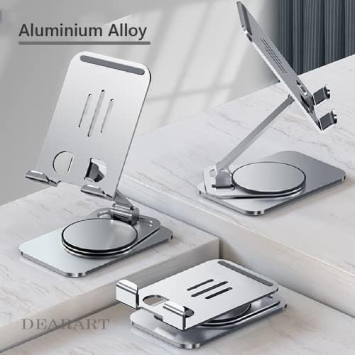 DEARART Cell Phone Stand, 360° Adjustable Phone Stand for Desk, Foldable Phone Holder Fully Carried Easily, Grey (Square Base) – Enhanced Compatibility and Speed