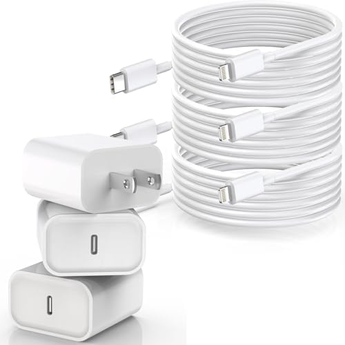 Apple MFi Certified 20 W Fast Charging Kit: 3-Pack 6 ft USB-C to Lightning Cables & Charger Block for i Phone 14/13/12/11/XS/XR – Ultimate Compatibility & Speed for i Pad and Air Pods – Durable, Long-Lasting Power Solution