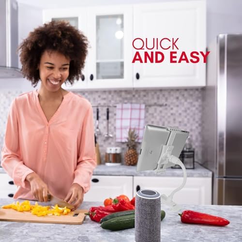 Innovative Macally Clip-On Tablet Holder | Adjustable Gooseneck Mount for Seamless i Pad, Kindle & Smartphone Use | Versatile Clamp Design for Bed, Desk, Stroller & Travel | Universal Fit with 360-Degree Rotation for Enhanced Viewing | Lightweight & Durable Tablet Stand for Effortless Mobility