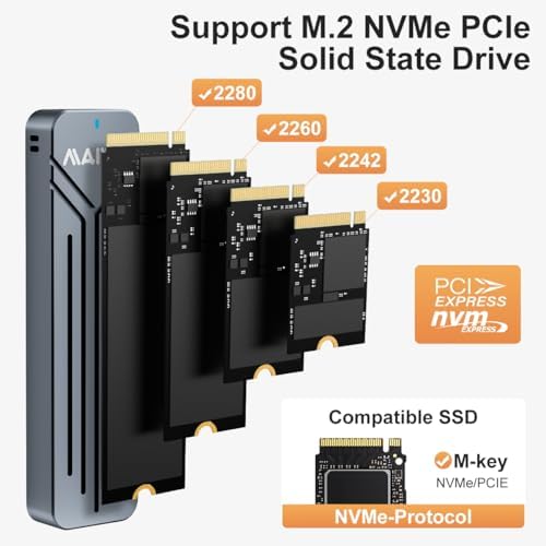 MAIWO 8 TB M.2 NVMe SSD Enclosure – USB 3.2 GEN2 10 Gbps High-Speed Adapter for Enhanced Performance & Compatibility – Portable Aluminum Design with UASP and Trim Support for Ultimate Data Efficiency