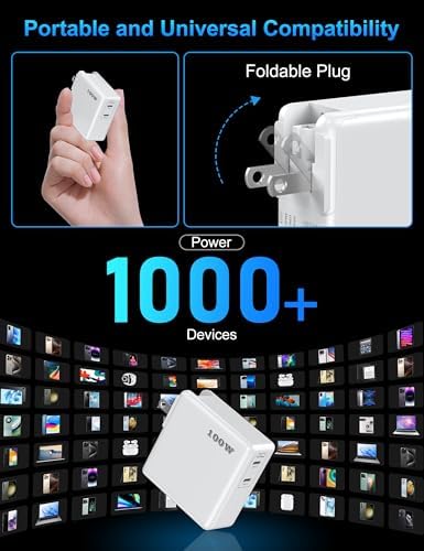 High-Performance 100 W Dual-Port USB-C Fast Charger for Mac Book Pro & Air – Includes 10 FT Charging Cable, Ga N Technology, Overload Protection, and Compact Foldable Design for Effortless Travel – Compatible with i Phone 16/15 Pro and All USB-C Devices