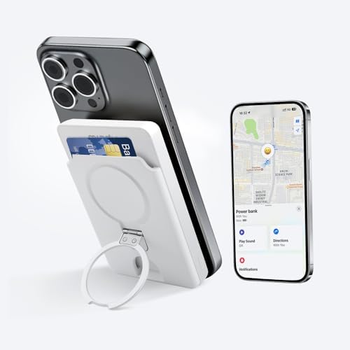 Magnetic Power Bank with Integrated Air Tracker for Apple Devices – 5000 m Ah Wireless Charger Featuring Card Holder, Supports Mag Safe & Apple Find My, 20 W High-Speed USB-C Charging, Perfect for i Phone 12/13/14/15/16 – Stay Powered & Secure On-the-Go