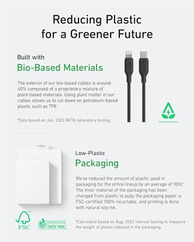 Anker 6 FT USB C to Lightning Cable – MFi Certified, Eco-Friendly Bio-Based Charging Cord for i Phone 14 and More – Stylish Purple Design for Enhanced Durability and Fast Data Transfer – Perfect for Home and Office Use