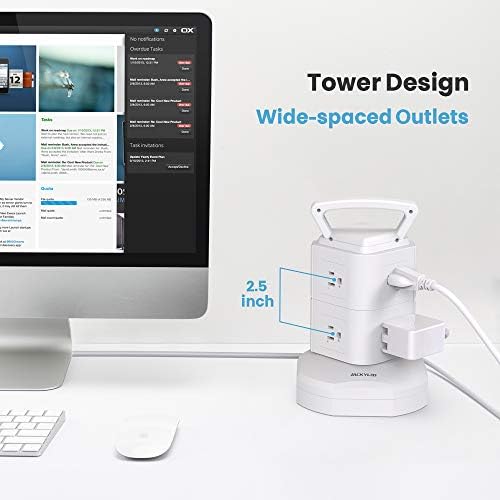 JACKYLED Power Strip Tower Surge Protector with 12 Outlets and 6 USB Ports (2 USB-C) – High-Speed Charging Station with 1050 Joules Protection, 1625 Watts, 6.5 ft Extension Cord for Enhanced Home Office Efficiency and Device Safety
