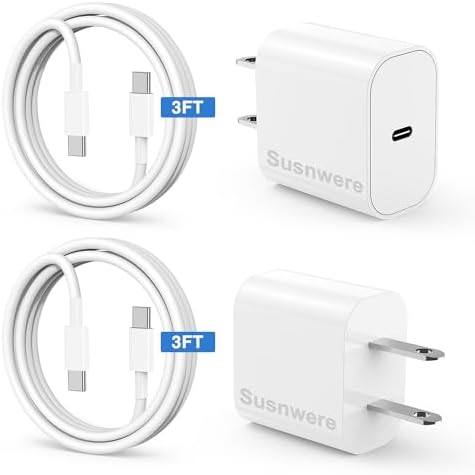 Ultimate 20 W Fast Charging Solution: 10 Ft i Phone 15 Charger with 3 Durable USB-C Cables & Dual Wall Adapters – Compatible with i Phone 15/15 Pro/Pro Max, i Pad Pro, Air Pods, and Samsung Devices for Rapid Power-Up and On-the-Go Convenience