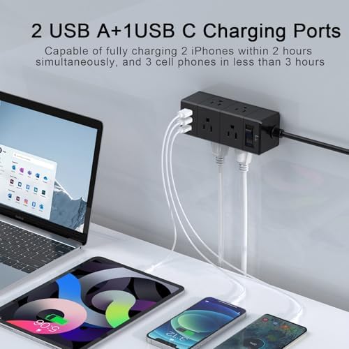 15 Ft Flat Plug Power Strip with 6 AC Outlets and 3 USB Ports – Tcstei Compact Extension Cord for Home, Office, and Dorm Room – Versatile ETL Certified Power Solution with Fast Charging and Space-Saving Design