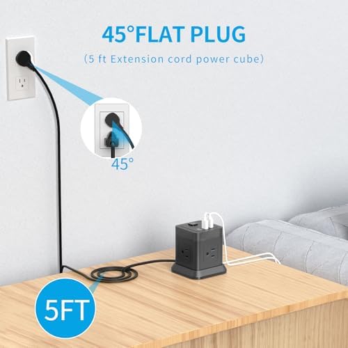 FDTEK Cube Power Strip with 4 Spacious Outlets & 3 USB Ports (1 USB-C) – Compact Green Power Solution for Home, Office, and Travel – Ultimate Surge Protection & Fast Charging Convenience