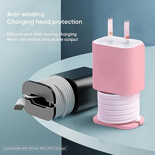 4-Pack Premium Silicone Charger Protector & Cord Organizer for i Phone – 2-in-1 Adapter Case with Snapback Winder, Perfect Fit for 18 W/20 W Chargers – Tangle-Free Design for Home, Office & Travel – Durable & Stylish Charging Accessory