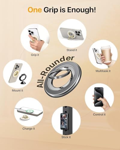 Ultimate Double-Sided Magnetic Phone Grip for Mag Safe – Enhanced Stability with 20 N55 Magnets, 360° Rotating Stand, Anti-Fall Design, and Universal Compatibility for i Phone 16, 15, 14, 13, 12 Pro Max – Perfect for Hands-Free Use and Multitasking