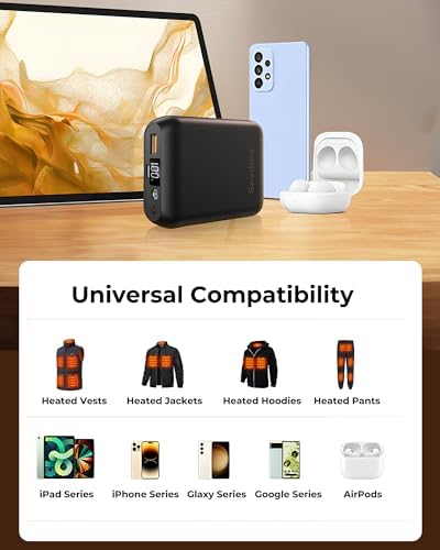Ultimate Heated Vest Battery Pack – 7.4 V 16,000 m Ah Rechargeable Power Bank with LED Display, Versatile DC/USB/Type-C Output for Enhanced Compatibility with ORORO & Venustas Heated Jackets – Lightweight, Durable & Fast Charging Solution for Outdoor Enthusiasts