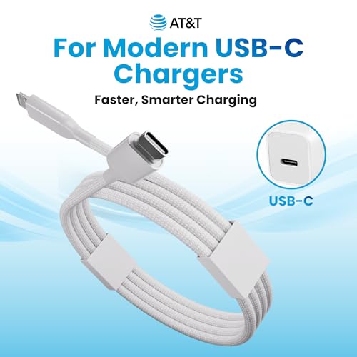 AT&T 6 ft Braided USB-C Charging Cable – Durable & Tangle-Free Cord for Fast Data Transfer and Universal Device Compatibility – Ideal for Phones, Tablets, and Laptops – Includes Warranty for Enhanced Reliability – Sleek Black Design