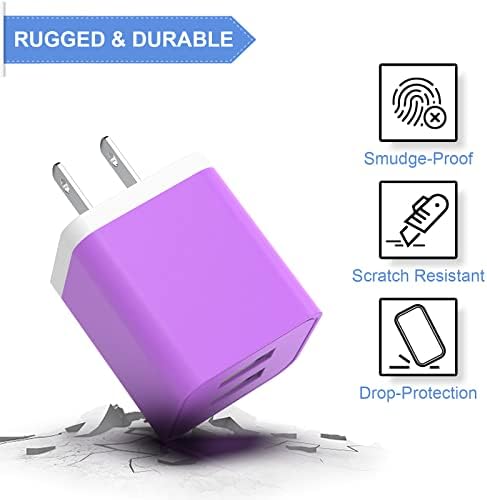 6 Pack Colorful Dual USB Wall Charger by i GENJUN – Fast Charging Cube Power Plug Adapter for i Phone, Samsung Galaxy, Google Pixel & Android Devices – Compact, Multi-Device Charging Solution with Built-In Safety Features – Enhance Your Charging Experience