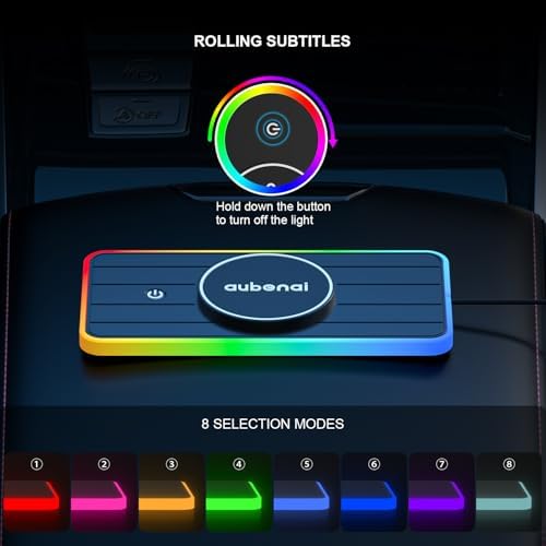 Aubenai 15 W Magnetic Wireless Car Charger Pad with RGB Lighting – Fast, Non-Slip Charging Mat Compatible with Mag Safe i Phone 16/15/14/13/12, Includes 70 cm USB-A Extension Cable for Enhanced Compatibility and Installation Flexibility