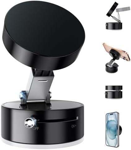 FONKEN Vacuum Suction Magnetic Phone Holder, Adjustable Vacuum Car Phone Holder Foldable Vacuum Magnetic Cell Phone Stand Suction Phone Mount for iPhone 16/15/14/13/12/Gym/Shower/Car/Mirror-White – Enhanced Compatibility and Speed