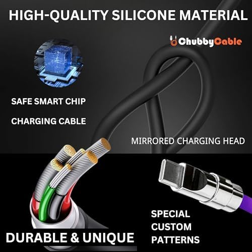 chubbycable Mirrored Head Chubby – 240W Fast Charging Cable Ultra-Thick Silicone USB C Cable Phones Tablets C to C Charger Cord, Red, Type-C to Type-C, 3.3FT – Enhanced Compatibility and Speed