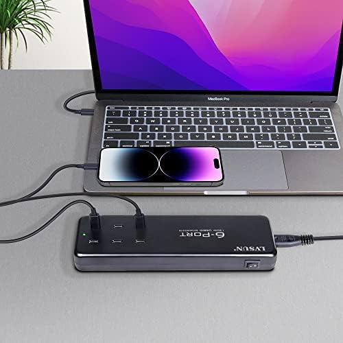 Transform Your Charging Experience with the 120 W Ga N 6-Port USB-C Charging Hub – Ultra-Fast Multi-Device Power Station for Mac Book Pro/Air, i Phone 14/13/12, Tablets, and More – Sleek Black Design for Ultimate Portability and Efficiency