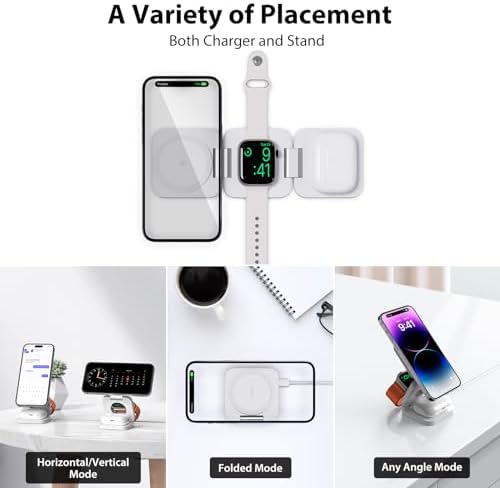 Revolutionary 3-in-1 Fast Wireless Charging Station – Magnetic & Foldable for Seamless Charging of i Phone 16/15/14/13/12/Pro/Max, Apple Watch 9/8/7/6/5/4/3/SE, and Air Pods 3/2/Pro – Compact, Portable, and Efficient 5 W Power Solution for the Modern User