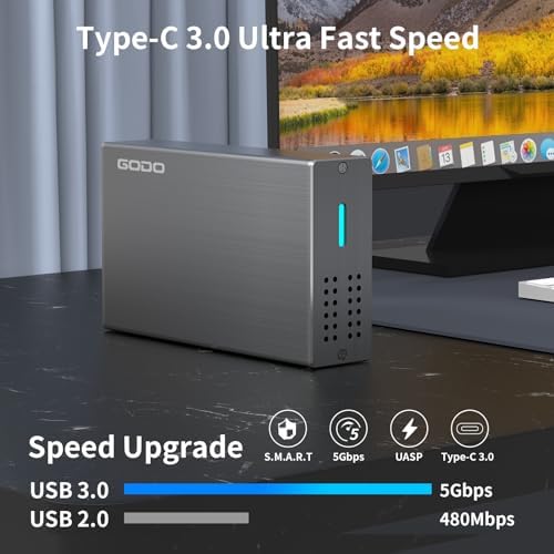 GODO 2.5-Inch Dual Bay USB 3.0 Hard Drive Enclosure – Versatile External RAID Housing for SATA I/II/III HDDs & SSDs, Supports 16 TB, Advanced UASP & TRIM Technology, Durable Aluminum Design in Sleek Black Finish for Enhanced Data Management and Speed Optimization