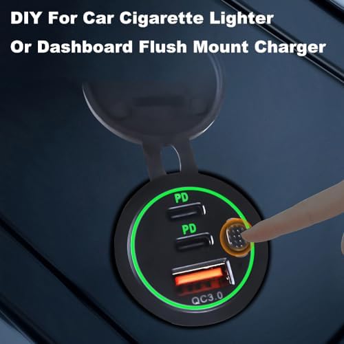 18 W Triple Port USB Car Charger with Switch – Quick Charge 3.0 & Dual PD USB-C Dashboard Mount for Cars, Trucks, and Boats – Energy Efficient Blue Charging Solution for All Your Devices on the Go