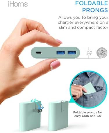 i Home 32 W AC Pro Multi-Port USB Wall Charger Block – Fast Charging Station with 1 USB-C and 2 USB-A Ports for Universal Device Compatibility – Compact, Efficient Power Hub for Home, Office, and Travel